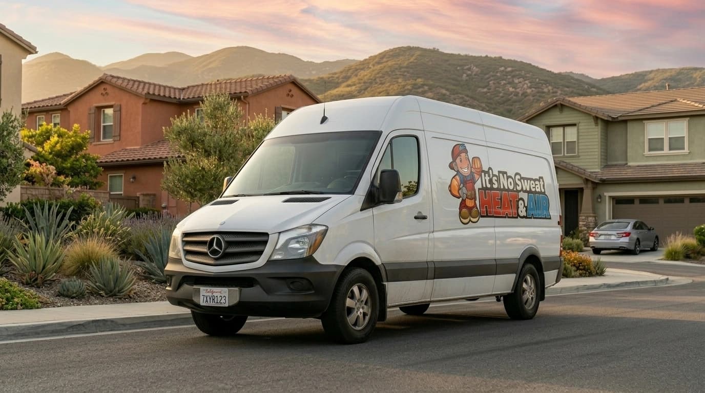 It's No Sweat Heat & Air service van in Banning, CA